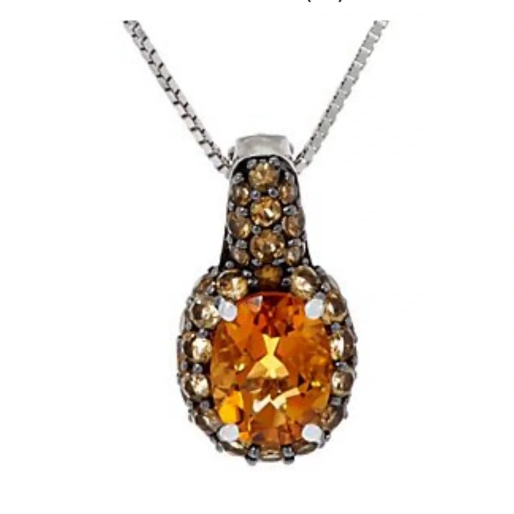 Citrine pendant with 18in silver‎ chain
